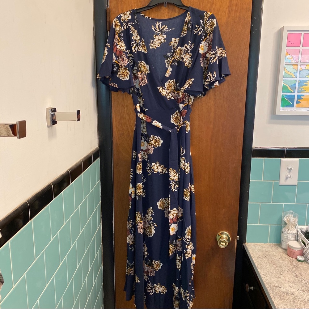 Navy Floral Wrap Maxi Dress